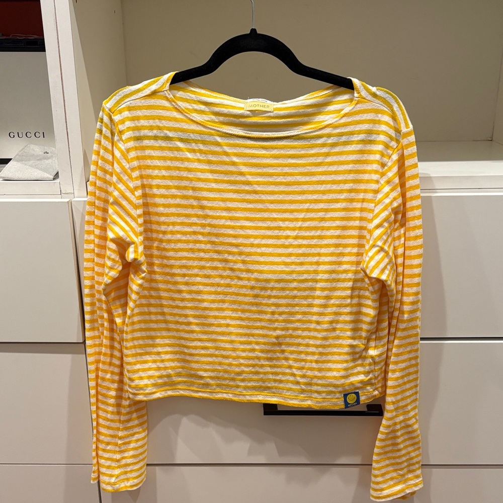 MOTHER Yellow and White Striped Top